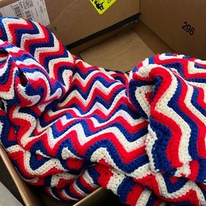 Beautiful red, white and blue crocheted afghan. Large